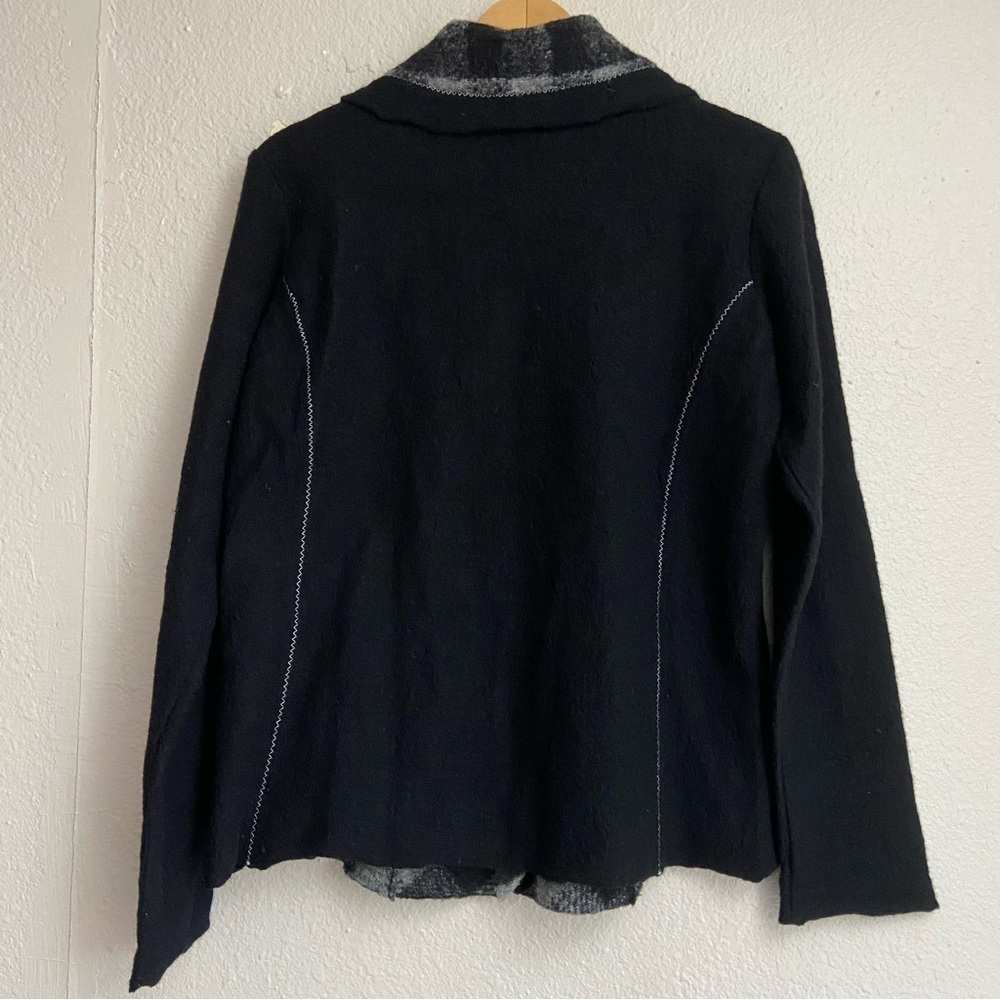 Vintage Chico's Wool Blend Button Jacket Blazer Size 2 Black Checkered - Picture 4 of 10